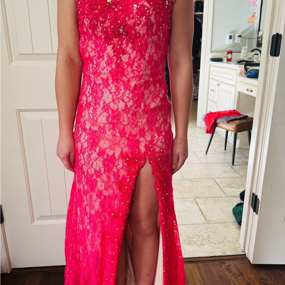 Stunning Pink Lace Gown with Sequins